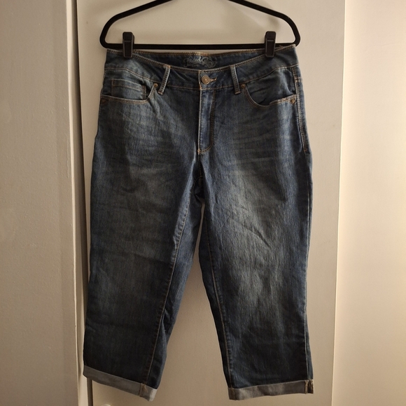 Faded Glory Women's Casual Blue Denim Distressed Capri Jeans - Picture 1 of 9